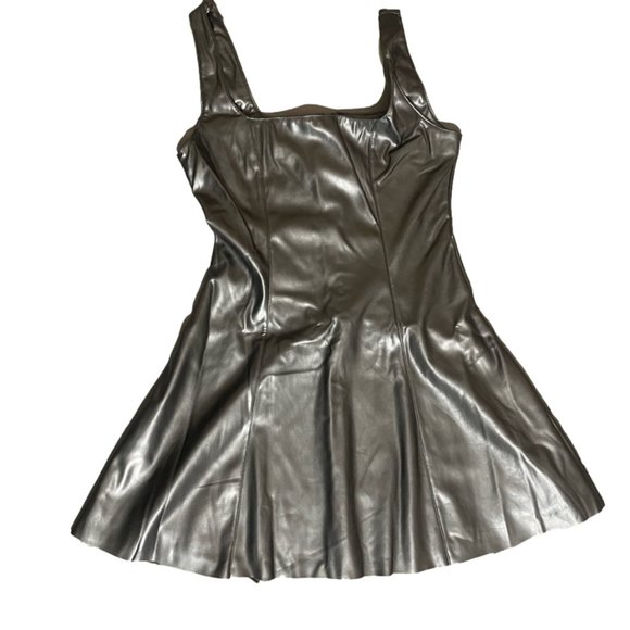 NWT Faux Leather Mini Skater Dress Size Small Black - Picture 6 of 9